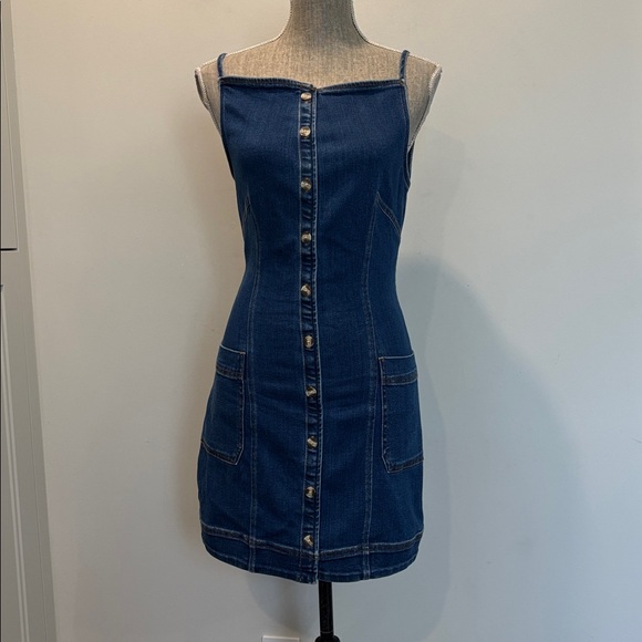 Maeve by Anthropologie High Square-Neck Button-Front Denim Mini Dress Size S - Picture 5 of 15